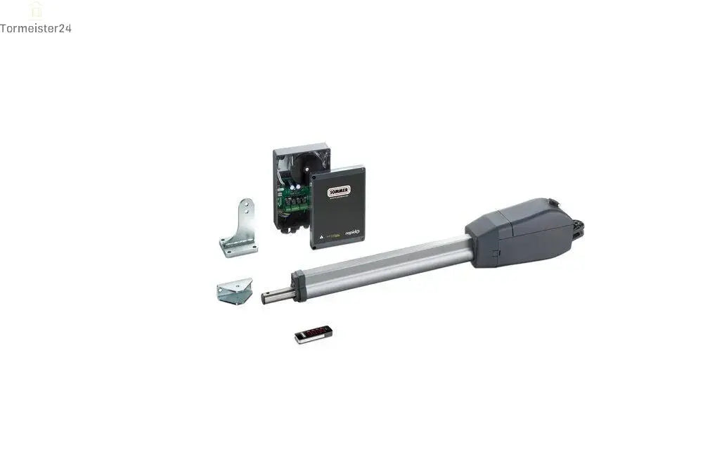 Drehtorantrieb sur un schweren blickdichten Flügeltor avec Windlast, barrière photoélectrique, émetteur portatif et commande de porte pour sichere automatische Einfahrt.