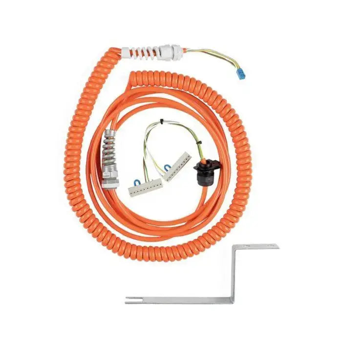 Spiralkabel am Industrie-porte sectionnelle zur Signalübertragung entre beweglichem tablier de porte, tablier de porte-Anschlussdose, capteur optique, barre palpeuse et commande de porte chez sécurité de bord de fermeture.