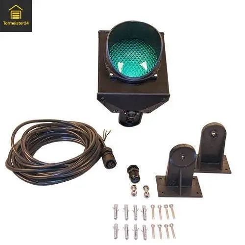 Rot-Grün-Ampel und Warnleuchte am Tor