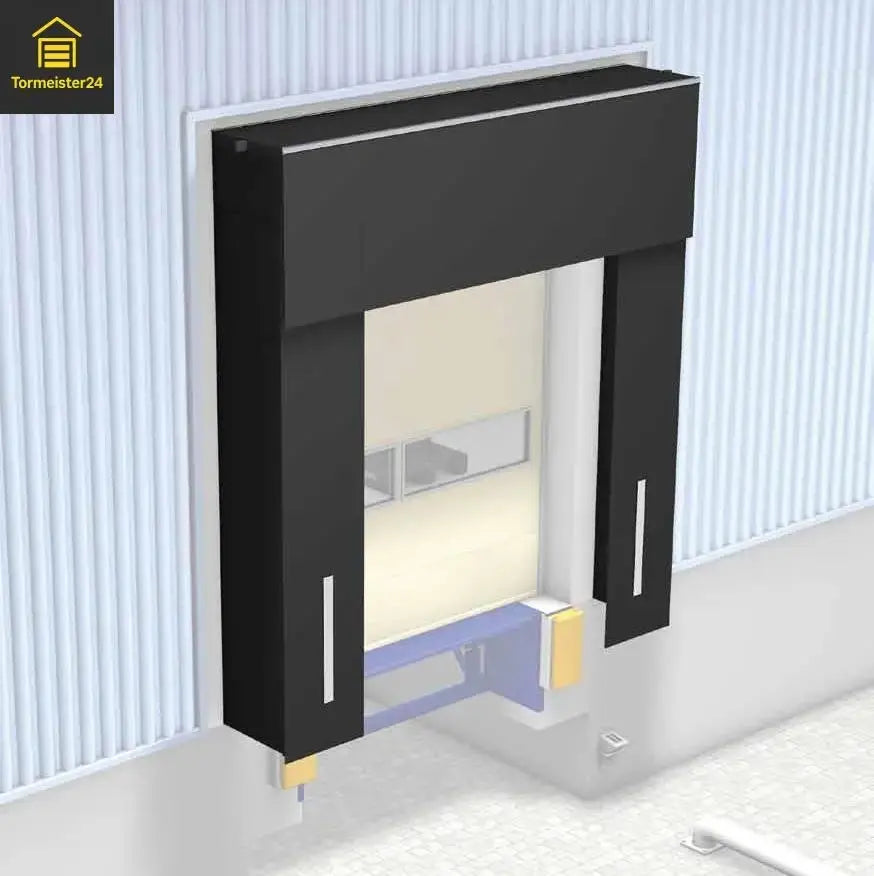 Dock-Shelter accessoires avec Fjong-Gummi, elastischem Seil, ressort de traction, Topprofil, Seitenprofil et Eckkissen zur réparation d’une abri de quai sur der rampe de chargement im Logistik- et Industriebereich.