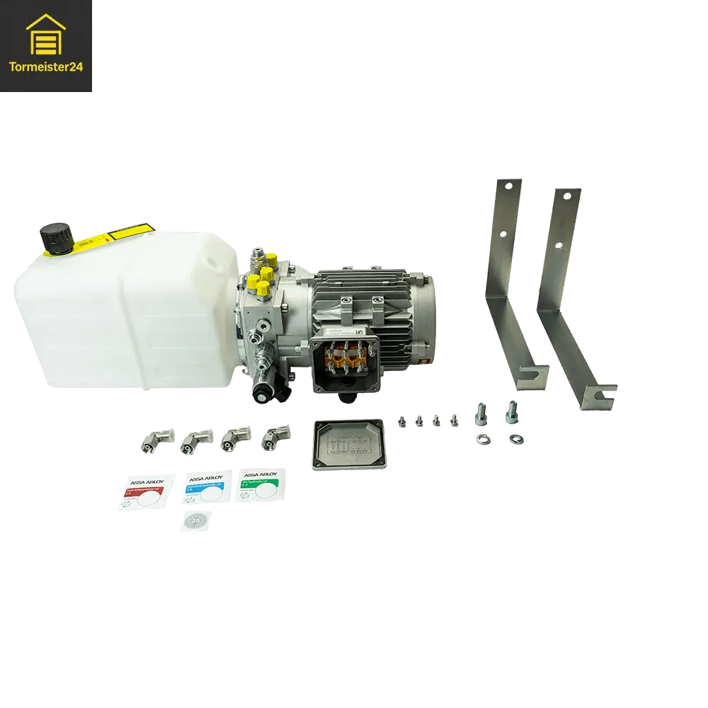 Hydraulikaggregat Schwenkklippe Klapplippe 1 Ventil mit 0,75 kW Motorleistung, 7-Liter-Tank und 14 MPa für Überladebrücken, Klapplippenrampen und professionelle Verladetechnik.