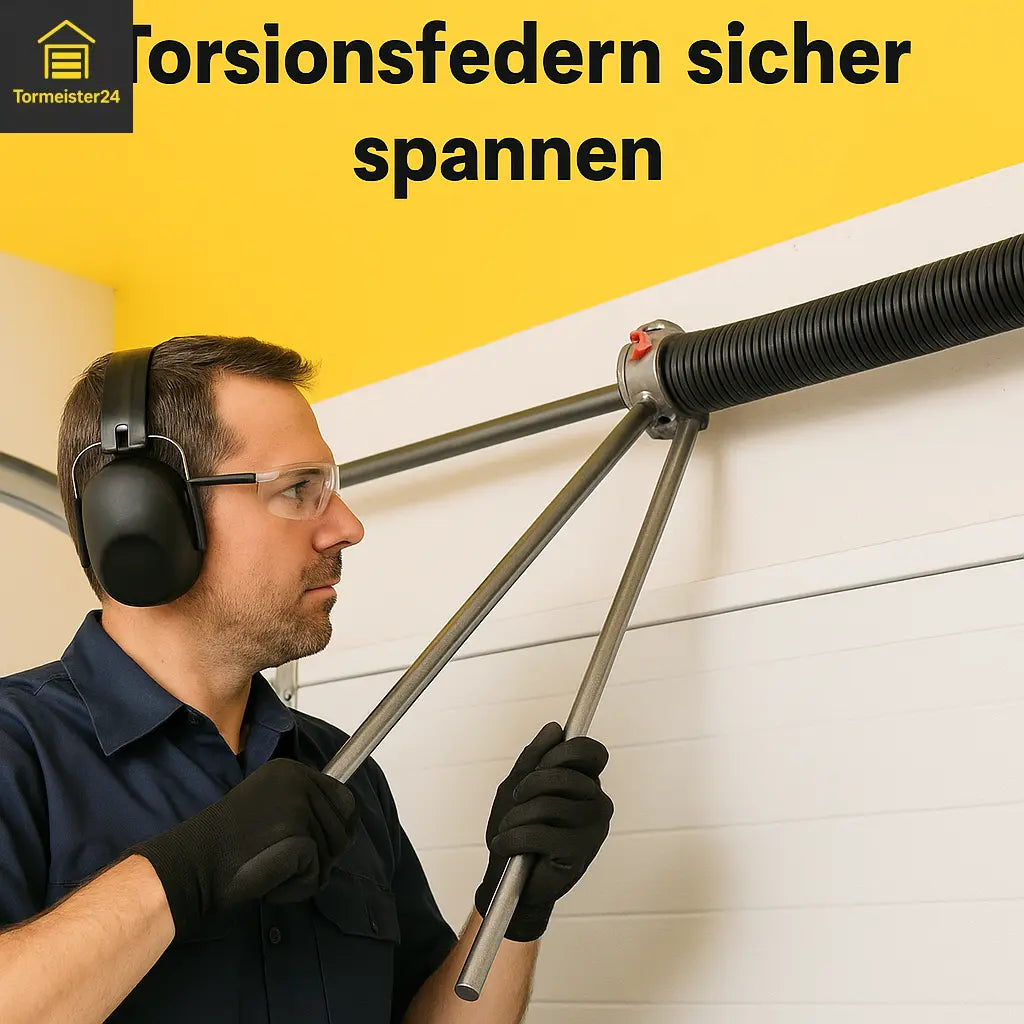 Profi verwendet zwei Spanneisen zum sicheren Spannen einer Torsionsfeder