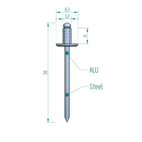 Blindniete 3,2 x 6 mm ALU/STAHL Schweighöfer Tore