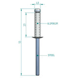 Blindniete 4,8 × 20 mm ALU/STAHL Schweighöfer Tore