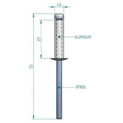 Blindniete 4,8 × 20 mm ALU/STAHL Schweighöfer Tore