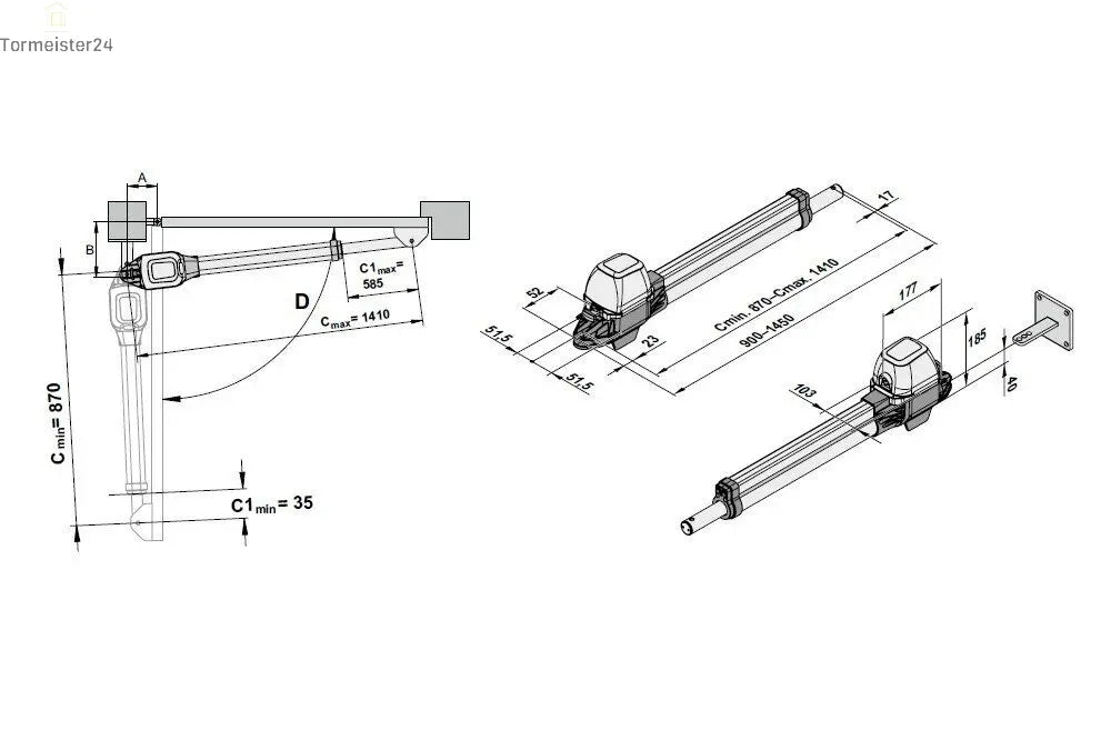 Drehtorantrieb für Tore bis 300 kg Torgewicht