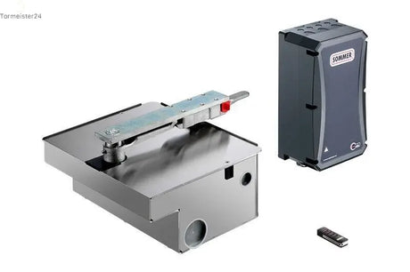 Unterflur-Drehtorantrieb twist UG aus Edelstahl im Boden montiert