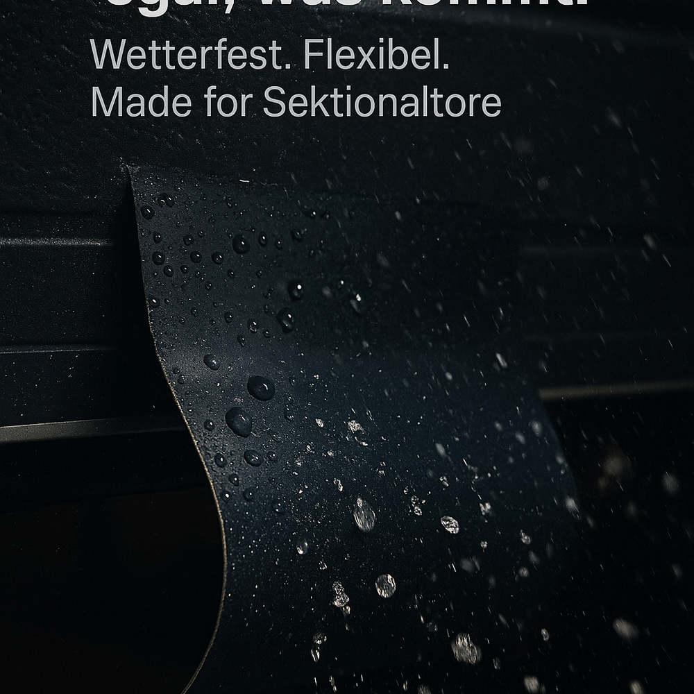 Nahaufnahme Rolltor-Dichtung mit Wassertropfen – zeigt wetterfeste Qualität.